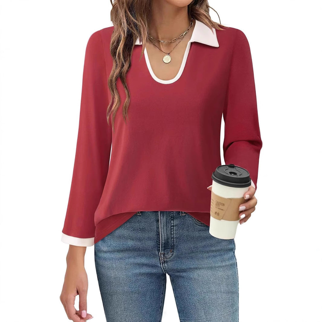 Blouse Fluide à Col Contrasté