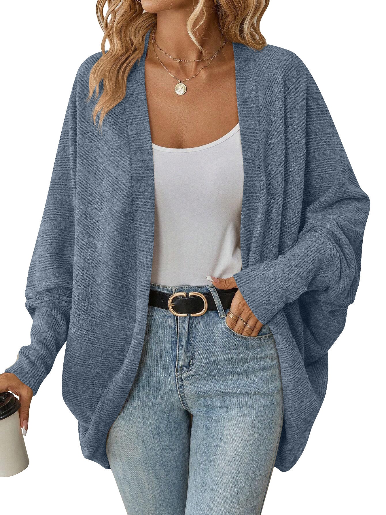 Cardigan Tricoté Ample à Manches Chauve-Souris