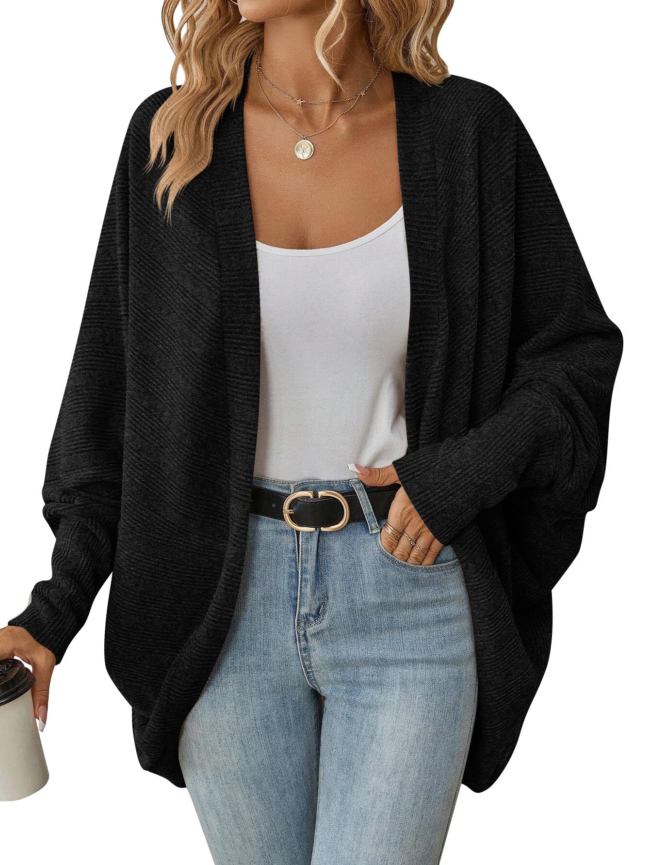 Cardigan Tricoté Ample à Manches Chauve-Souris