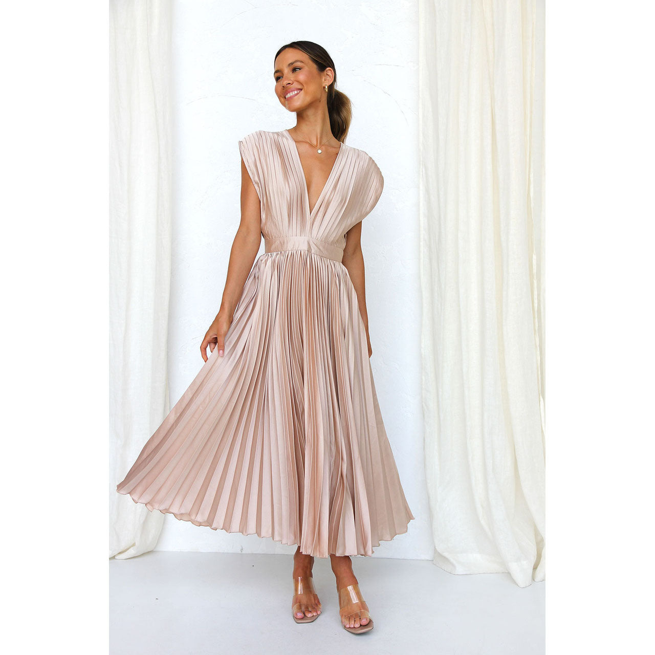 Robe Sexy Plissée Décontractée Sans Manches