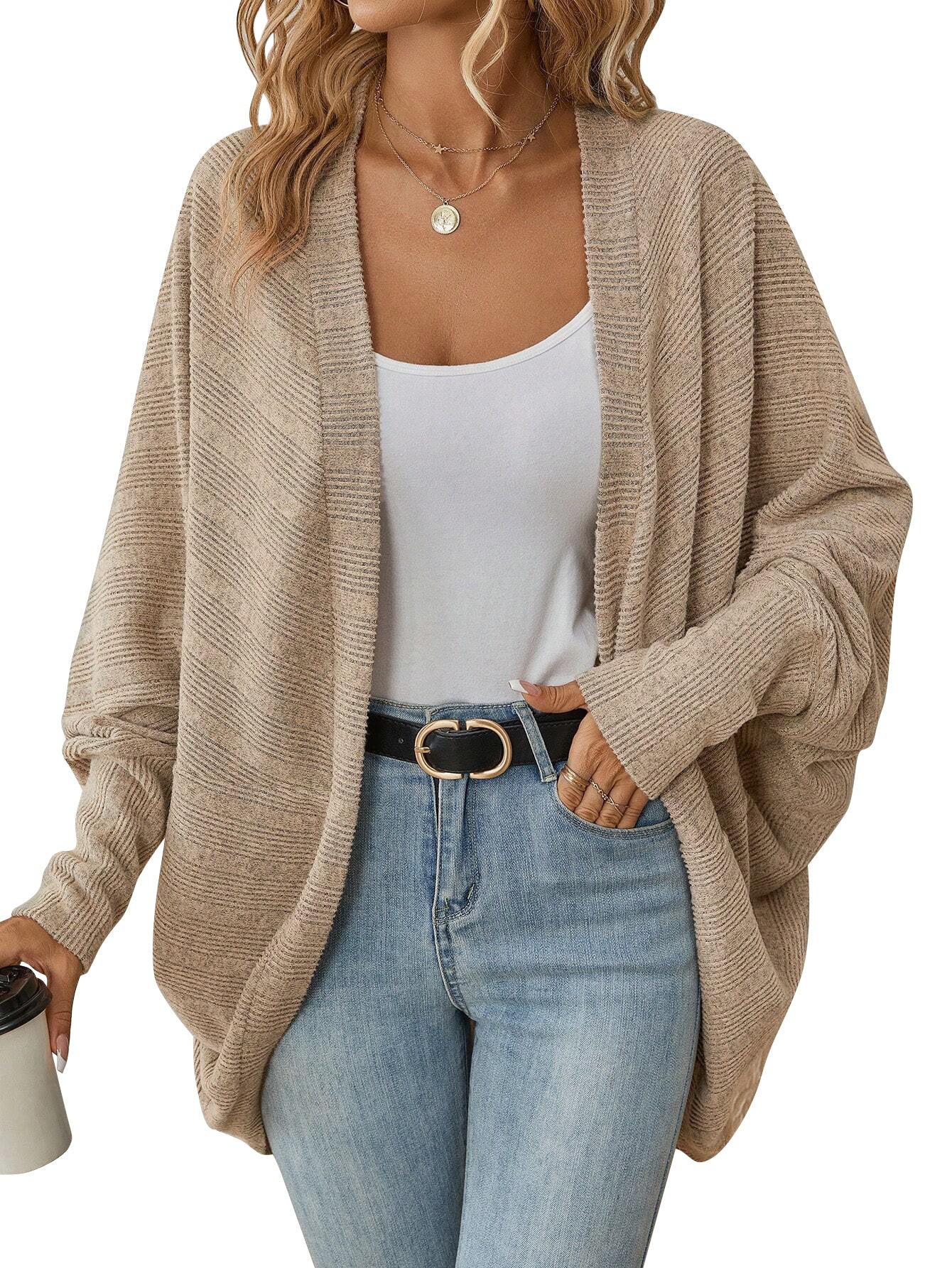 Cardigan Tricoté Ample à Manches Chauve-Souris
