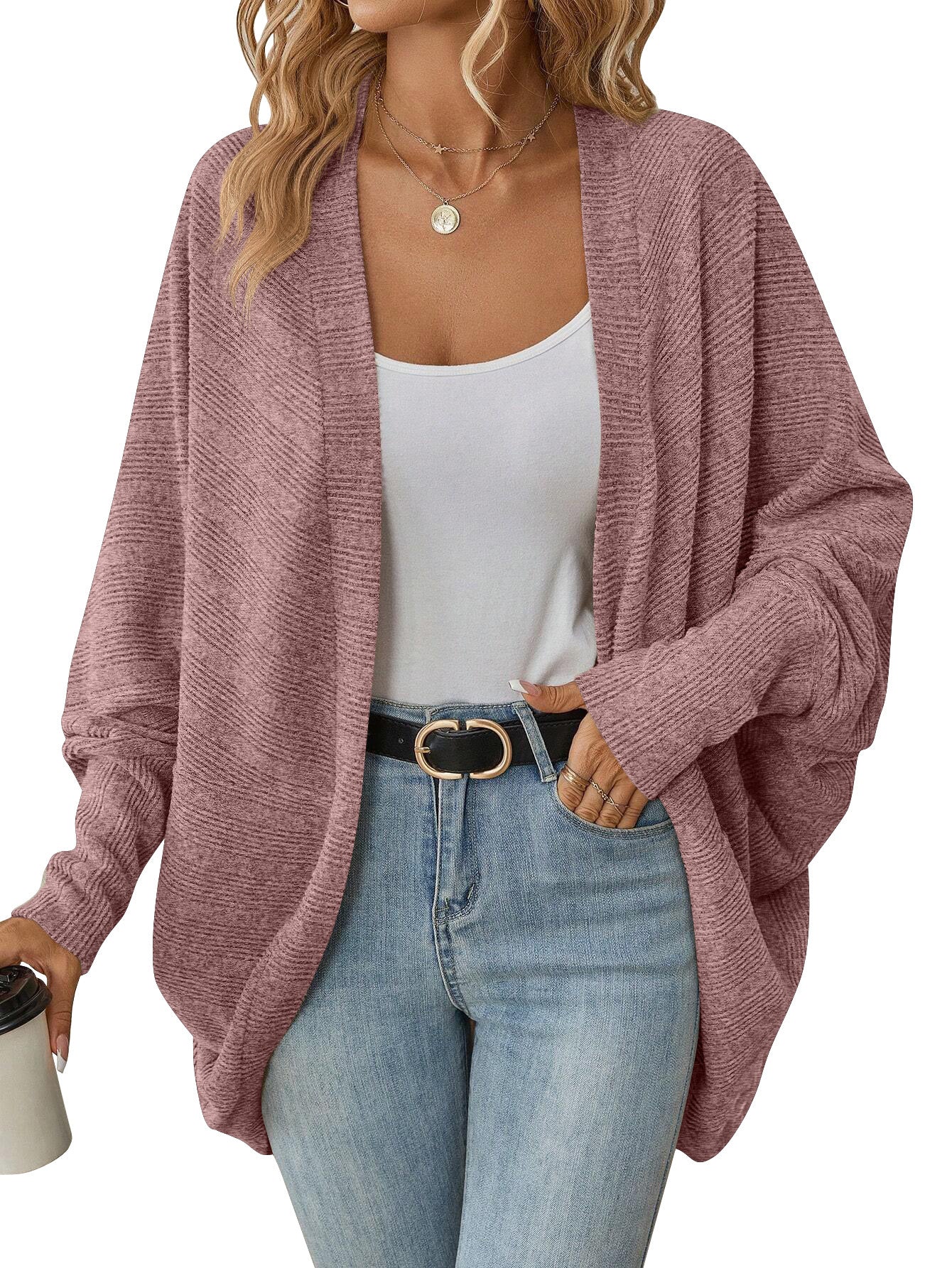 Cardigan Tricoté Ample à Manches Chauve-Souris