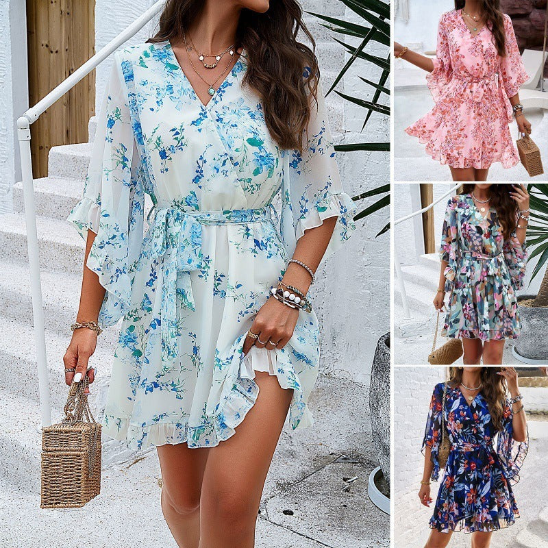 Robe Été à Imprimé Floral - Manches Courtes