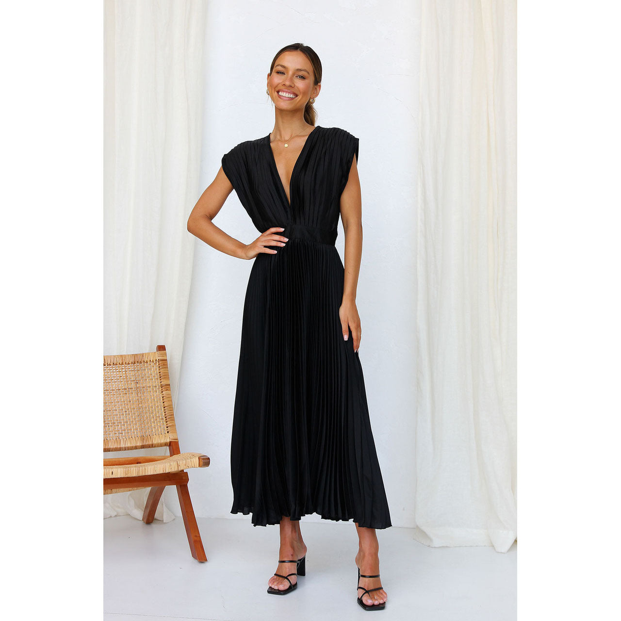 Robe Sexy Plissée Décontractée Sans Manches