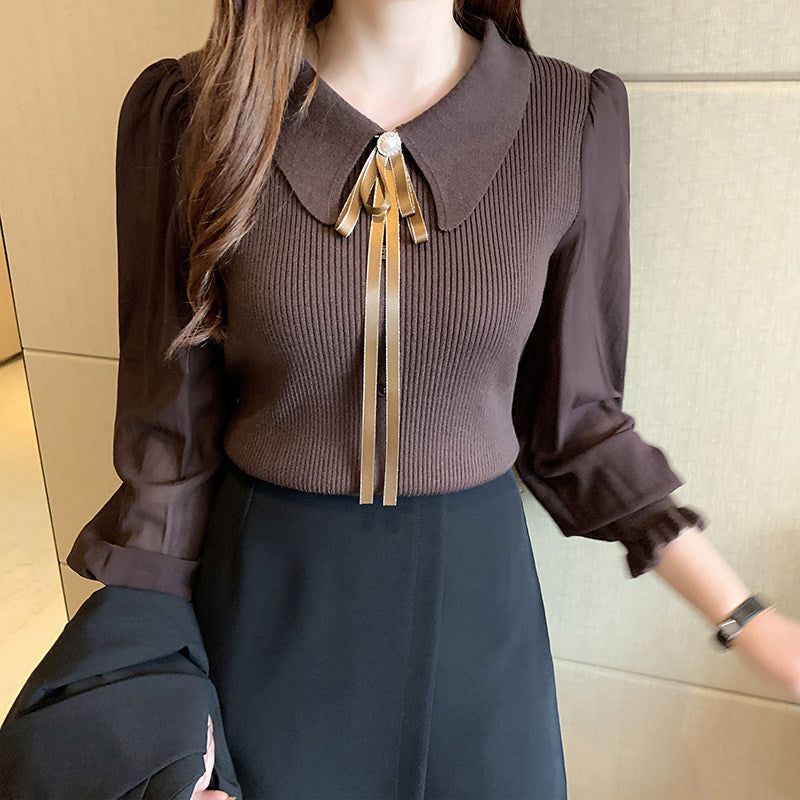 Pull Élégant à Manches Chiffon