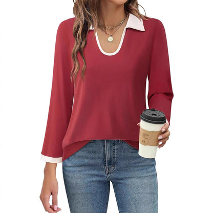 Blouse Fluide à Col Contrasté
